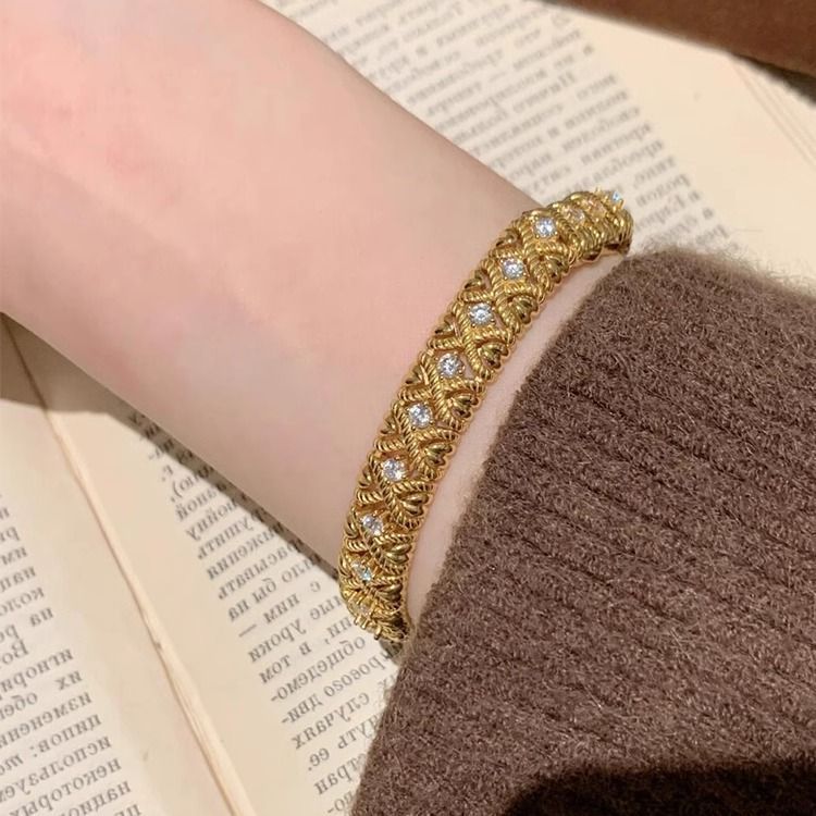  ACOOE Vintage French Retro Luxury Bracelet - Heavy Craft Palace Style Bangle Jewelry 