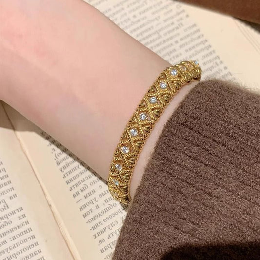   ACOOE Vintage French Retro Luxury Bracelet - Heavy Craft Palace Style Bangle Jewelry 