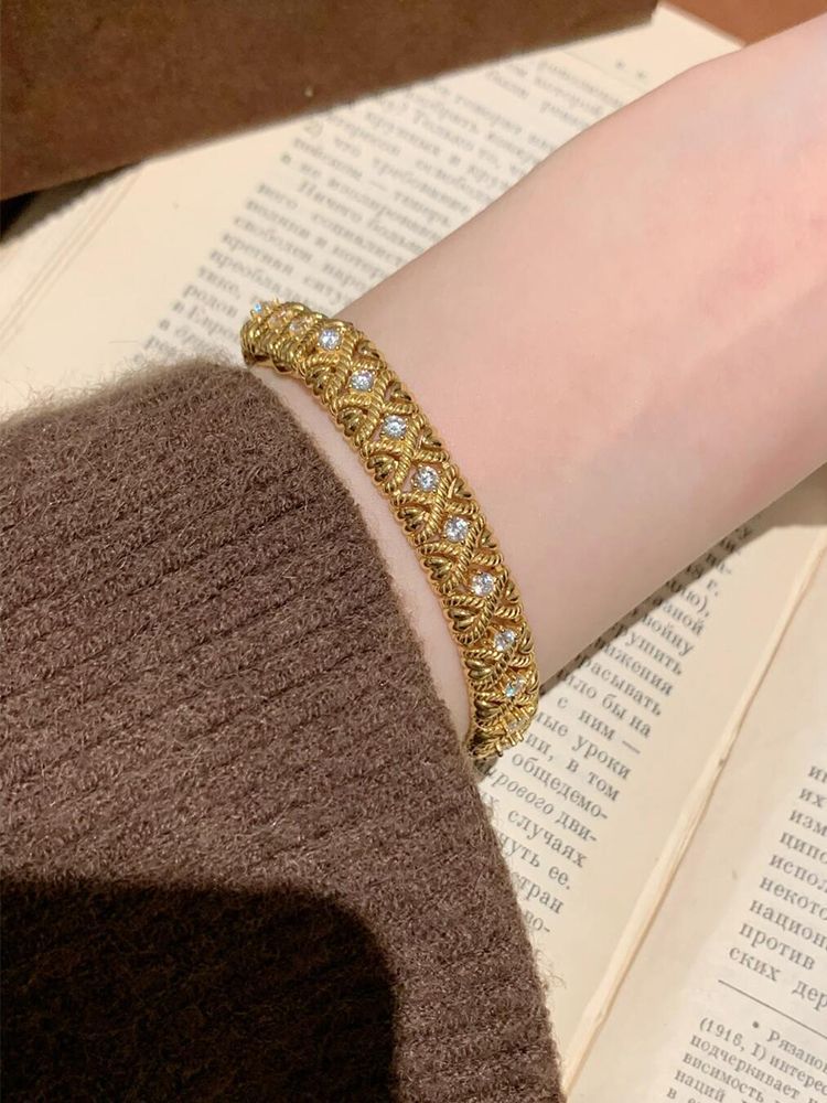   ACOOE Vintage French Retro Luxury Bracelet - Heavy Craft Palace Style Bangle Jewelry 